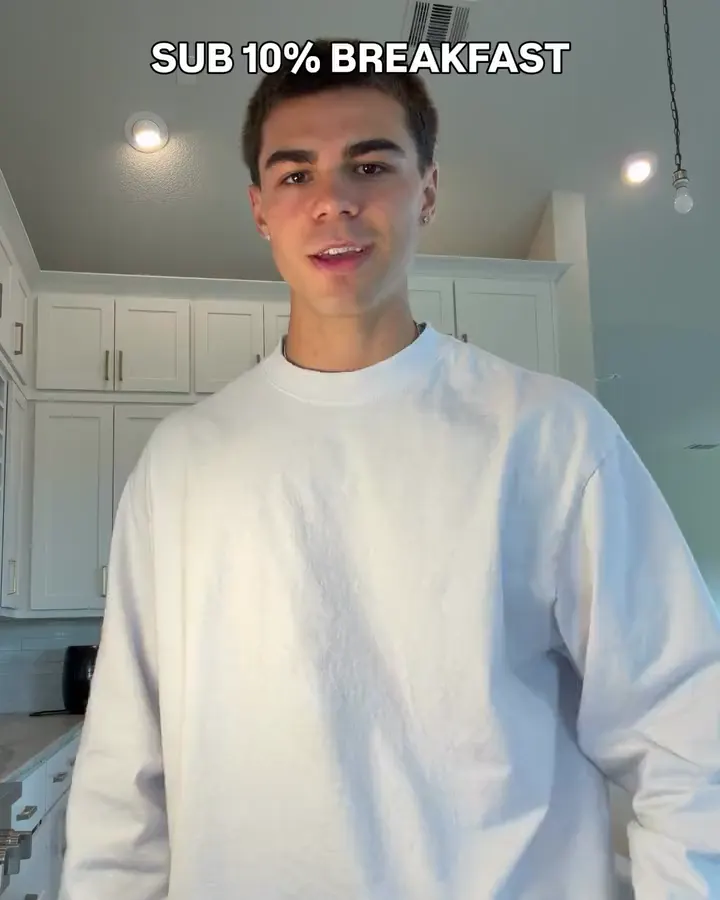 Easton in his kitchen: SUB 10% breakfast, the breakfast he eats every single morning.
