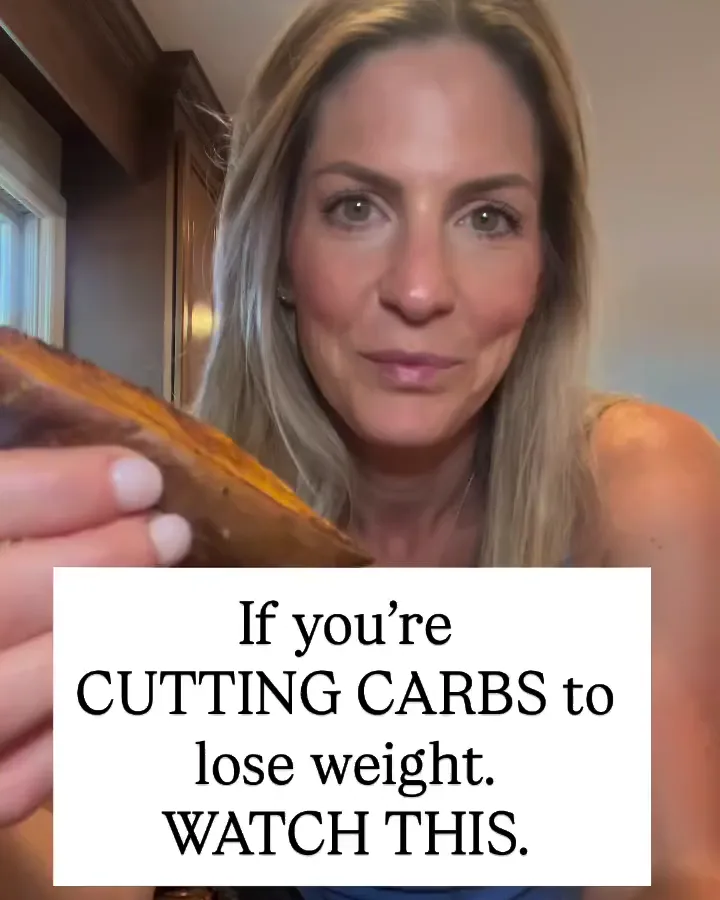 Grace with a baked sweet potato, from her reel Carbs have jobs.