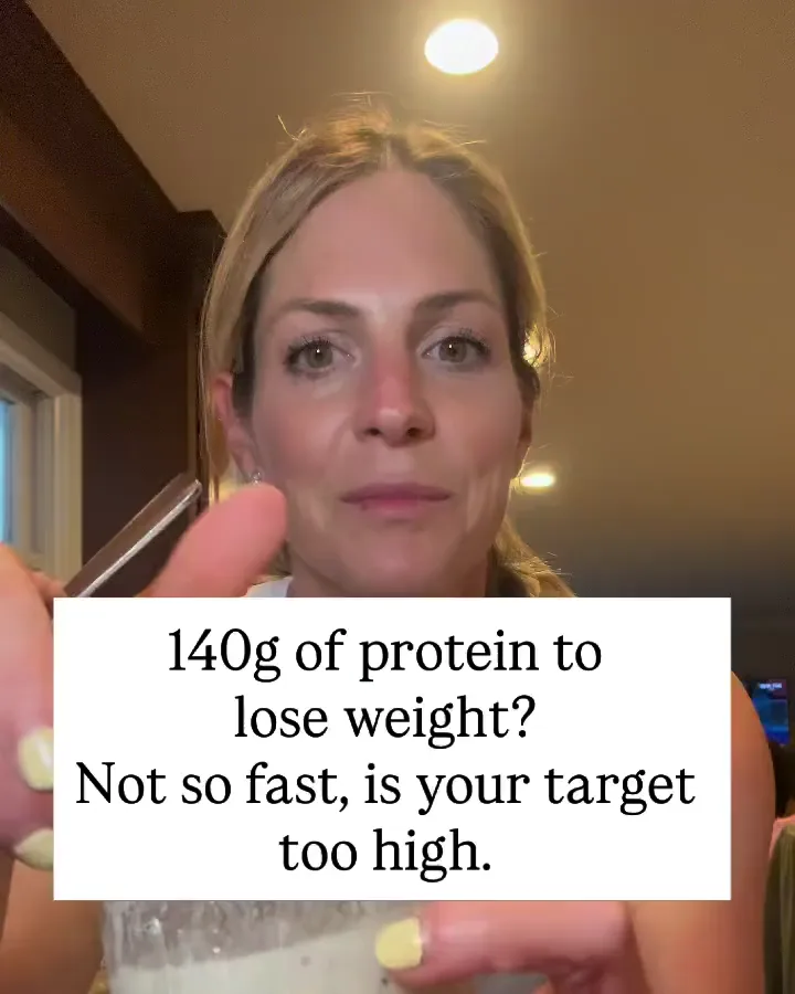 Grace in her kitchen at night, from her reel on protein targets.