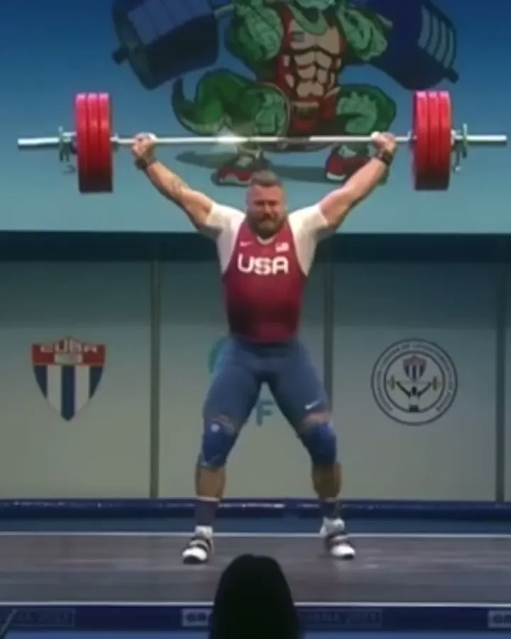 His American-record snatch in Havana, Team USA singlet.